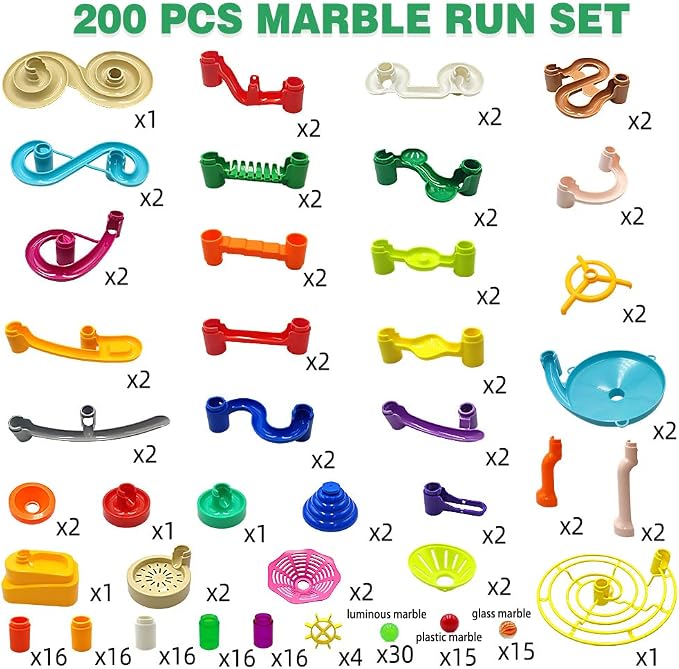 DSHMIXIA Marble Run Marble Maze Race Track with Glowing Marbles for Kids Ages 3-4-8-10 Sturdy Building Toys Kids Games Amazing Fun Gifts (Super)