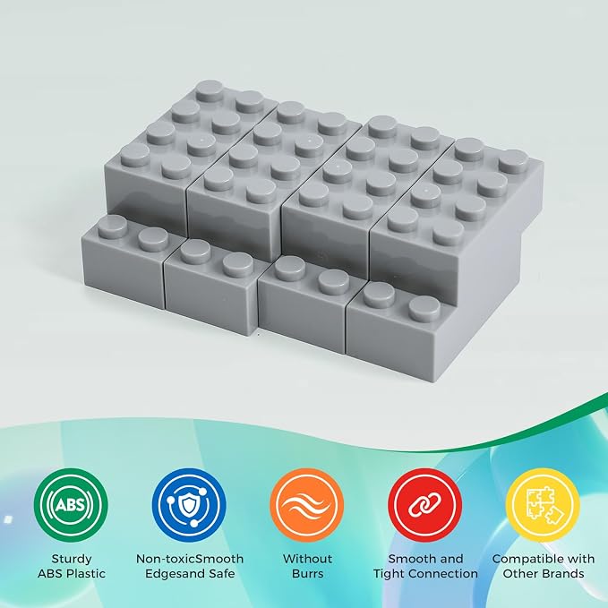 HUIZDQ 500 Piece Classic Building Bricks and 1 Gray Baseplate, 2x4 Bricks Bulk Creative Building Toys, Blocks Bulk for Kids Ages 6+, Light Gray(Samll Bricks, 1.25x0.62x0.47 in)