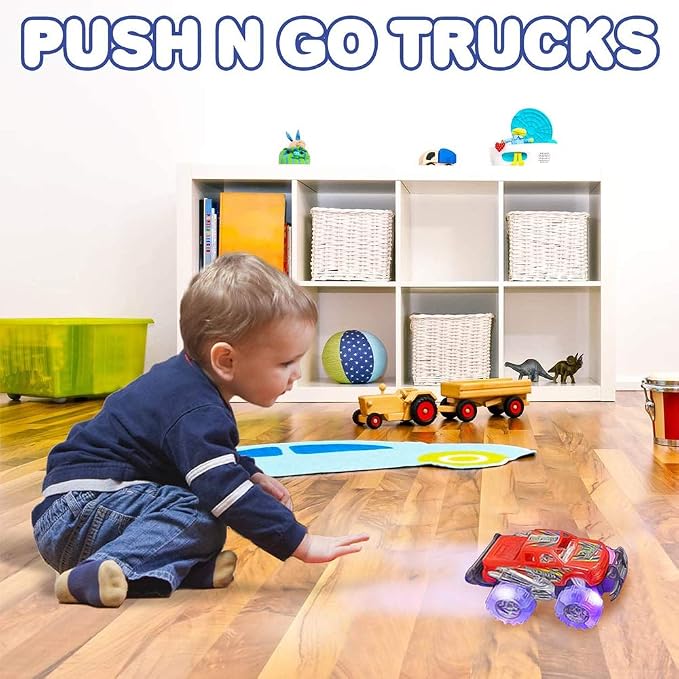 Light-Up Monster Truck Toys (2-Pack) – Push-&-Go Cars with Glowing Wheels – Birthday Gift for Toddlers, Boys & Girls Ages 3+ – Durable Friction-Powered Trucks – Batteries Included