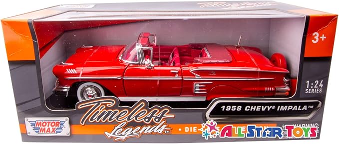 Motor Max 1:24 W/B American Classics 1958 Chevrolet Impala Convertible Diecast Vehicle for unisex-children, Red