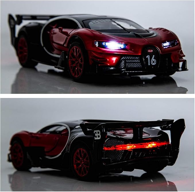 BDTCTK Bugatti Vision GT Supercar 1/32 Zinc Alloy Die Casting Pull Back Car Model Toy Sound and Light for Boy Girl Gift （red）