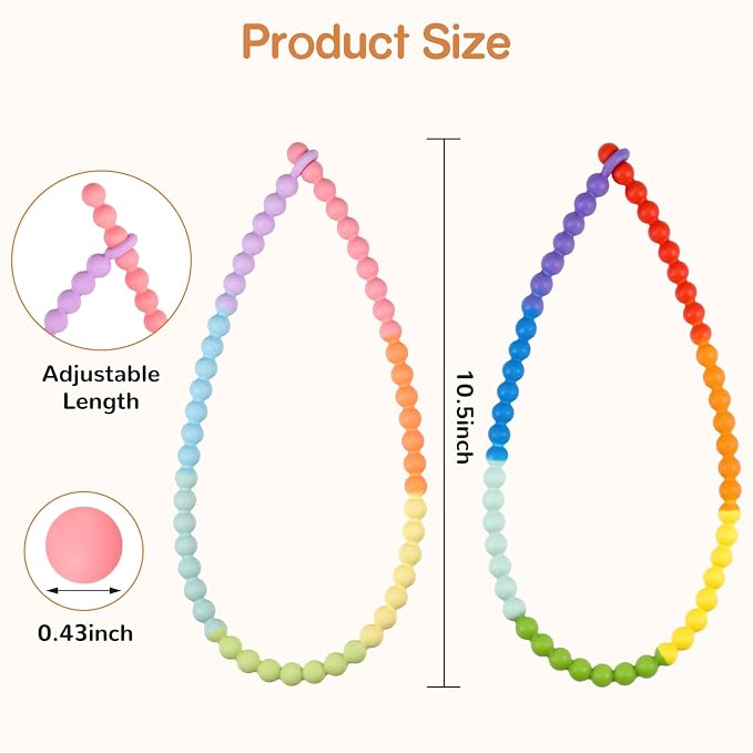 Chew Necklaces for Sensory Kids 2 Pack, One-Piece Silicone Sensory Chew Necklaces for Autism & ADHD, Chew Fidget Toys for Kids & Adults, Teething & Biting Necklace for Toddler Boys & Girls
