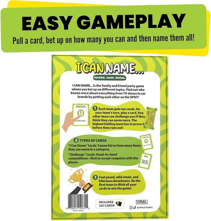 I Can Name... | Fast-Paced Family Party Game of Bidding & Brainpower | Hilarious Card Game Night, Party Game for Teens and Adults, for Groups and Gatherings | 325 Fun Challenge Cards | Ages 8+