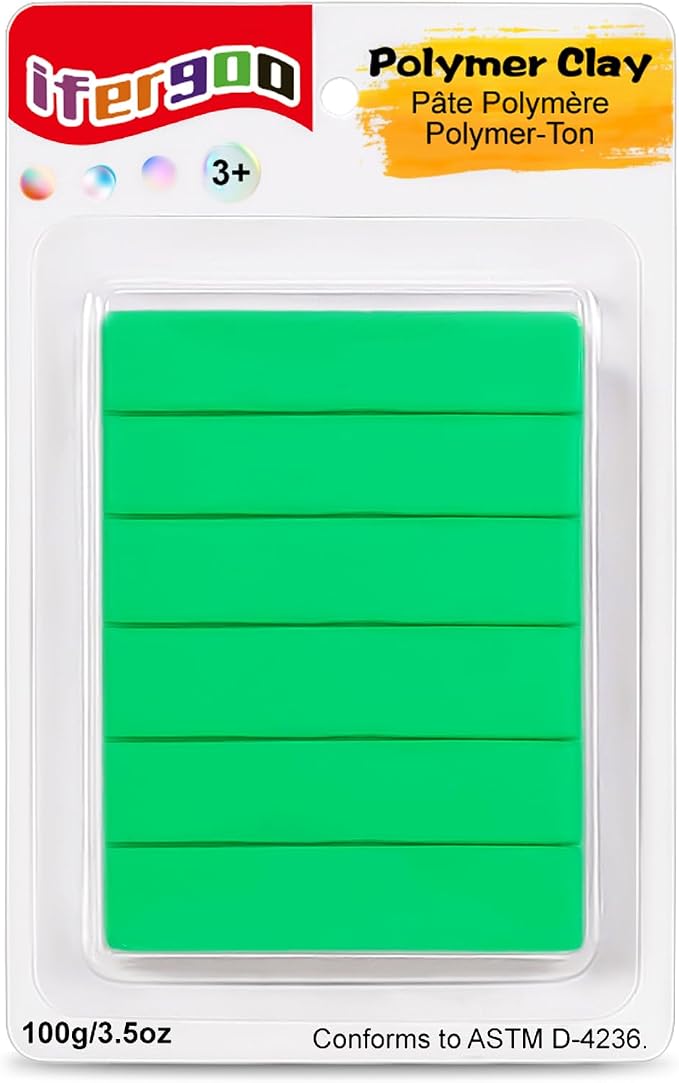 ifergoo Polymer Clay, 100g Modeling Oven Baked Model Clay for Sculpting, DIY, Artistic Creation & School Projects, Great for Kids and Adult (Light Green)