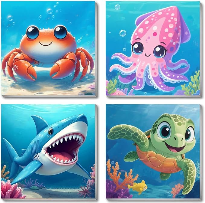 Mrnsiet 4 Pack Framed Paint by Numbers Kit for Kids, Cute Animals Paint by Numbers for Kids Ages 8-12, DIY Acrylic Oil Painting Drawing Kit for Children Beginner 8x8 Inch