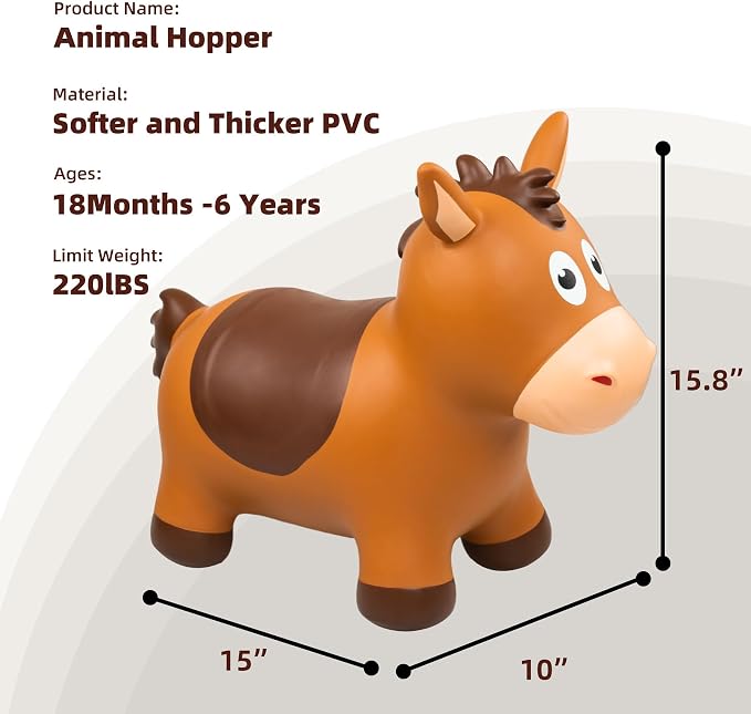 ZOOJOY Inflatable Horse Hopping Toys, Bouncy Animal Hopper Toys for Toddlers, Outdoor Indoor Bounce and Ride On Horse Bouncer for Boys Girls, Birthday Gifts for 18 Months 2 3 4 5 6 Year Old with Pump