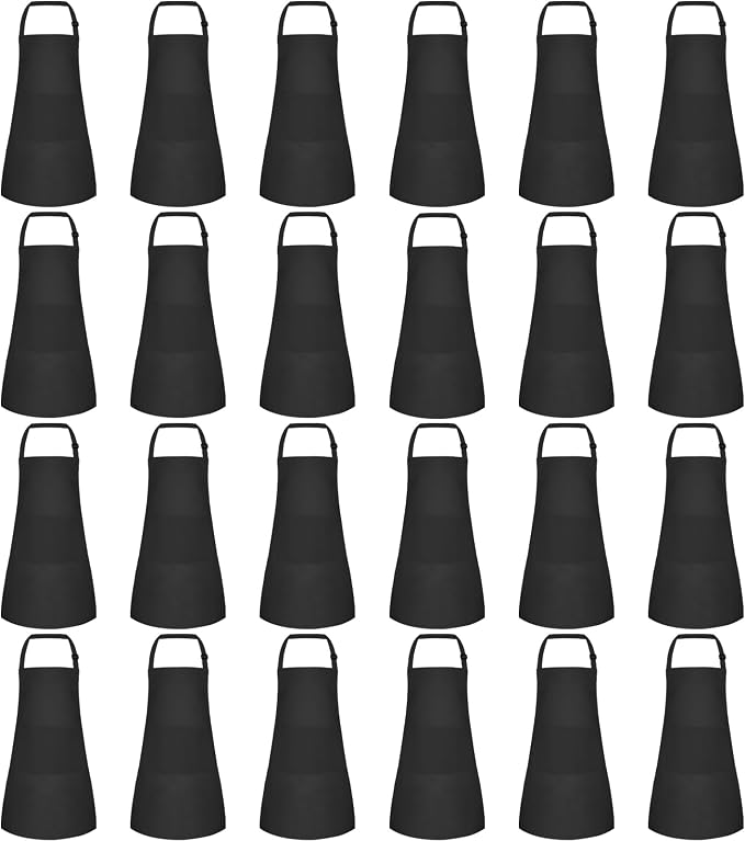 24 Pack Kids Apron Bulk with 2 Pockets Adjustable Chef Art Apron Kids Painting Aprons for Cooking Baking Painting Crafting Grilling Activity（Black）