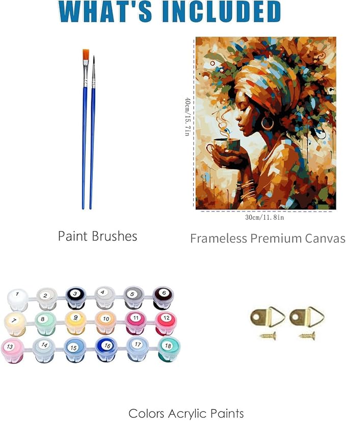 Paint by Numbers for Adults and Kids Beginner, African Black Woman Painting by Number Kits On Canvas, Number Artist Paint by Number Kit DIY Oil Painting Acrylic Paints, Home Wall Decor Gift 12X16inch