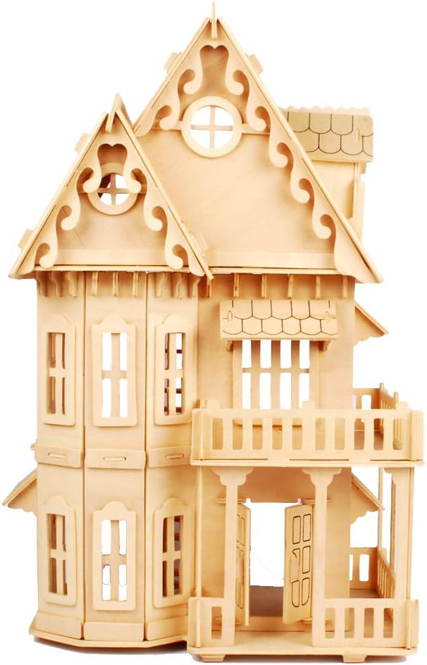 NWFashion 17" Wooden 6 Rooms DIY Kits 3D Puzzle for Christmas Party Halloween House (Gothic)