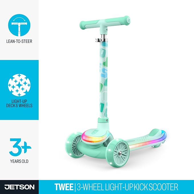 Jetson Twee 3-Wheel Light-Up Kick Scooter, Kids’ Scooter with LavaTech Deck Lights, Adjustable Handlebar Height, 4.7-Inch Wheels, Ages 3+