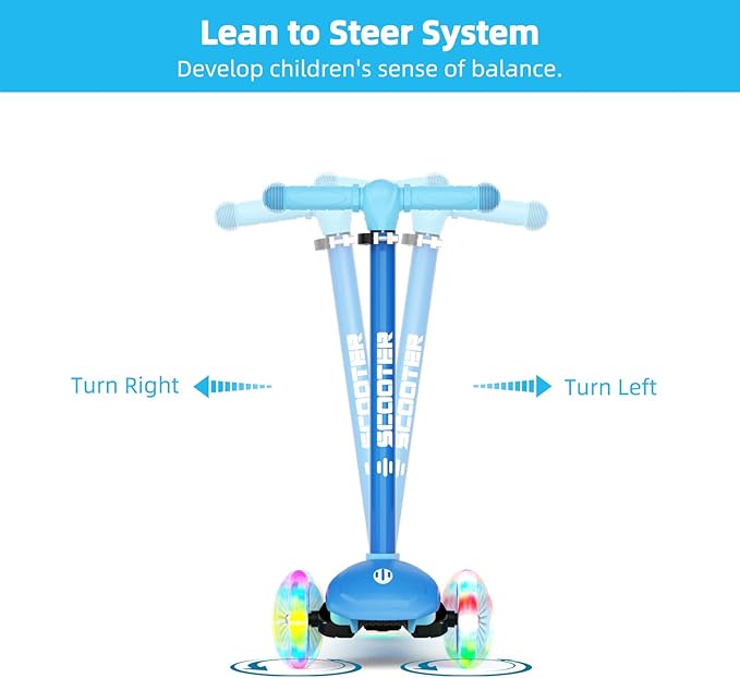 XJD Toddler Scooters for Kids 3-8, 3 Wheel Scooters for Kids 110lbs, LED Light-Up Wheels and Side, 3 Adjustable Height, Lean-to-Steer, Birthday Gift Toy for 3-8 Year Old Girl Boy