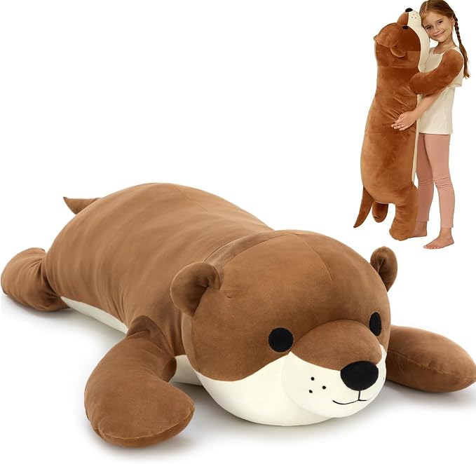 Tezituor 43.3 inch Giant Otter Stuffed Animals, Soft Sea Otter Long Plush Body Pillow for Sleeping Hugging Wildlife Animals Ester Birthday Gift for Boys Girls
