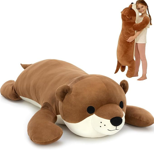 Tezituor 43.3 inch Giant Otter Stuffed Animals, Soft Sea Otter Long Plush Body Pillow for Sleeping Hugging Wildlife Animals Ester Birthday Gift for Boys Girls