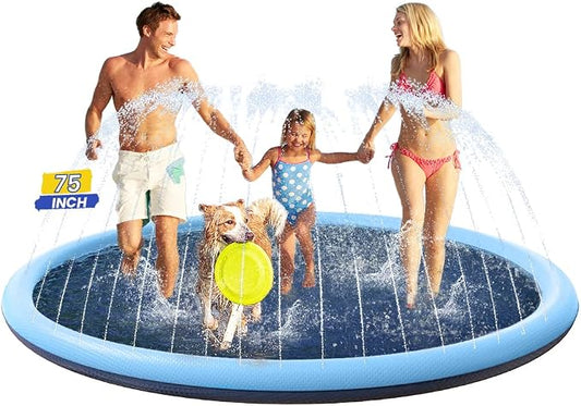 PETOCAT Splash Pad Non-Slip Dogs Cool Sprinkler Pool Extra Large Splash Pads for Kids Dog Baby Wading Pool Summer Outdoor Play Water Fun Toy Gift Easy to Use/Clean 75 inch