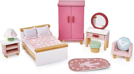 Tender Leaf Toys - Dovetail Dollhouse Accessories - Detailed Ultra Stylish Wooden Furniture Sets and Room Decor - Encourage Creative and Imaginative Fun Play for Children 3+ (Dovetail Bedroom Set)