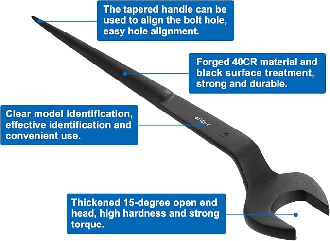 HARFINGTON Single Open End Spanner Wrench 1-13/16-inch 15 Degree Angle Single Open End SAE Construction Spanner Wrenches with 60°Offset Handle for Automotive Mechanical Maintenance
