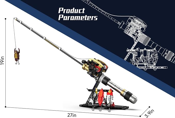 Fishing Rod Building Blocks Toy, Compatible with LEGO Fish Rod, STEM Mechanical Fishing Pole Construction Set with Reel and Fish Bait Accessories, Creative Educational Toy Gift for Adult