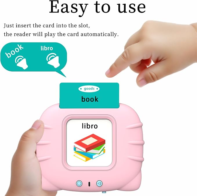 Startcan Spanish & English Talking Flash Cards for Girls 3-6, Audible Toys with Music to Learn Numbers 0-100, Letters, Phrases and More Spanish and English Vocabulary - 278 Cards and 556 Words(Pink)