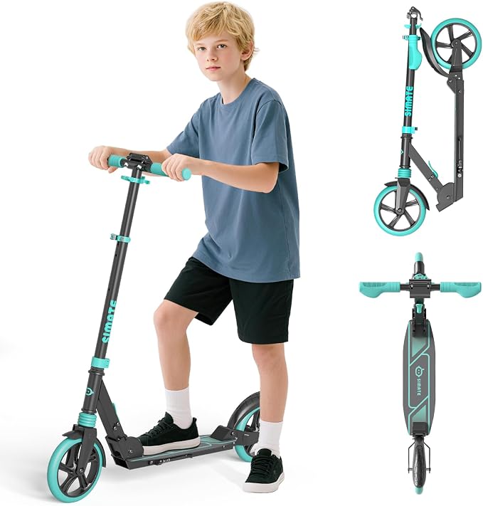SIMATE Kick Scooter for Kids Teens & Adults, 4 Adjustable Heights, 8IN All Terrain Big Wheels, Foldable and Lightweight, Gifts for Girls Boys