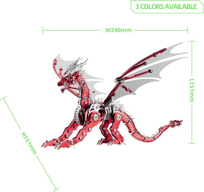 OreilleStar 3D Metal Dragon Puzzle, Mechanical Model Building Kit, Green and Red Assembly Puzzle for Adults Gift (Red Dragon)