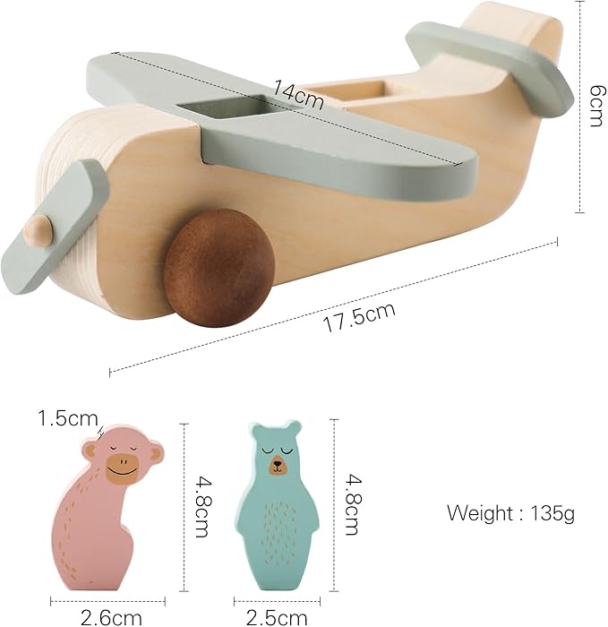 ibwaae Wooden Airplane Toys, Air Transport Vehicles Play Set, Wooden Pull Games, Learning Gift Montessori Toy for Baby Toddler Boys Girls