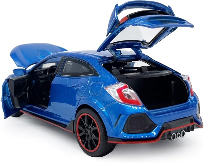 2017 Civic Type R Model Car Hatchback Sports Diecast Toy Cars 1/32 Scale Metal Pull Back Children's Die-cast Vehicles, Doors Open Light Sound, Boys Toys Kids Gifts Collection for Men, Blue