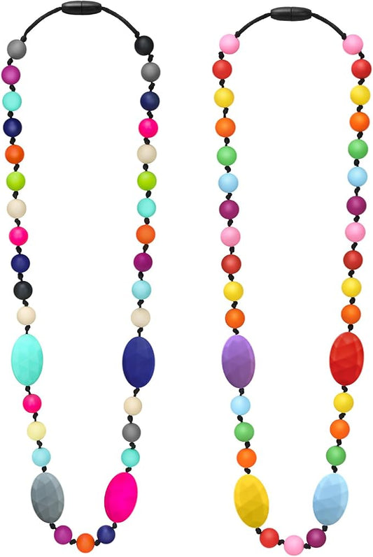 Chew Necklaces for Sensory Kids 2 Pack, Chewy Necklaces 2Pcs for Boys and Girls with Autism ADHD SPD, Silicone Fidget Necklace for Toddler Teens to Reduces Anxiety and Stress