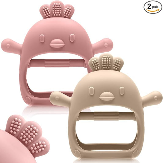 2 Pack Easter Baby Teething Toys for 0-6 6-12 Months, Never Drop Infant Teether Teething Mitten Toys for 3 6 9 12 Months, Newborn Easter Basket Stuffers Gifts for Baby Boys Girls