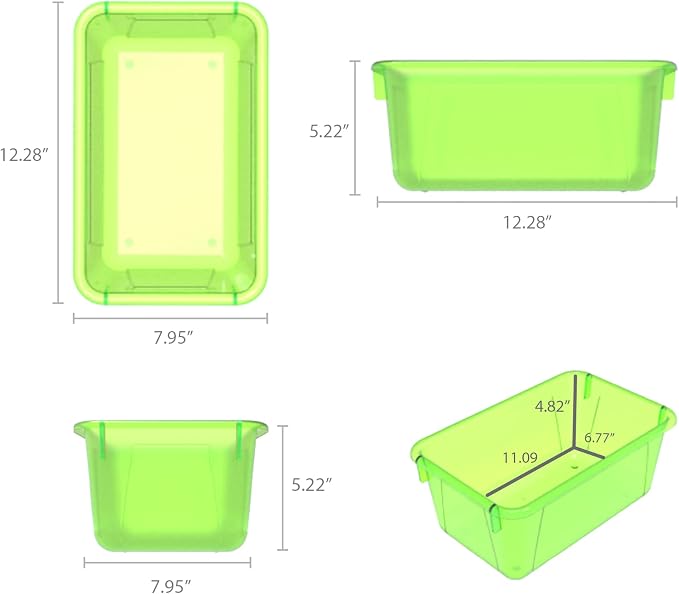 Storex Small Cubby Bins – Plastic Storage Containers for Classroom, 12.2 x 7.8 x 5.1 inches, Candy Green, 5-Pack (62477A05C)