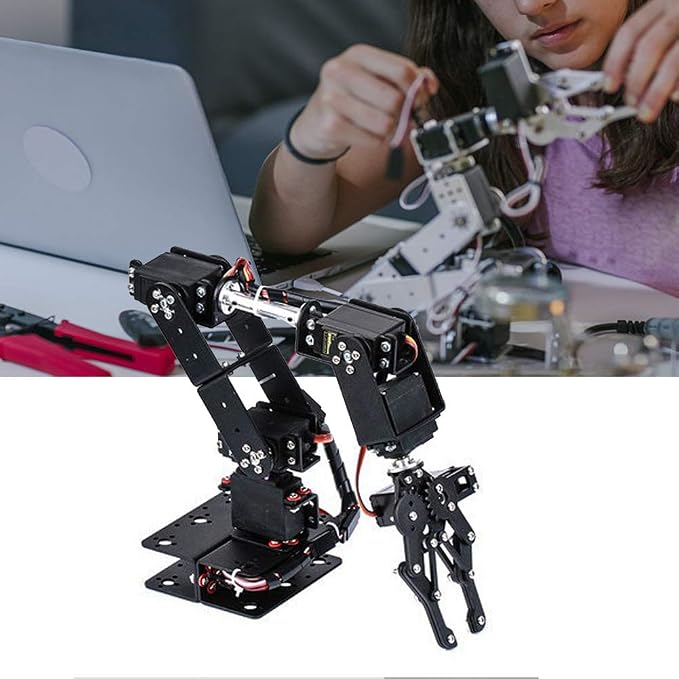 6DOF Robot Mechanical Arm Kit, Programming Robotic Clamp Hand Claw with 6 Servo Motors, 180 Degree Angle Manipulator Industrial Robot Parts for College Teaching