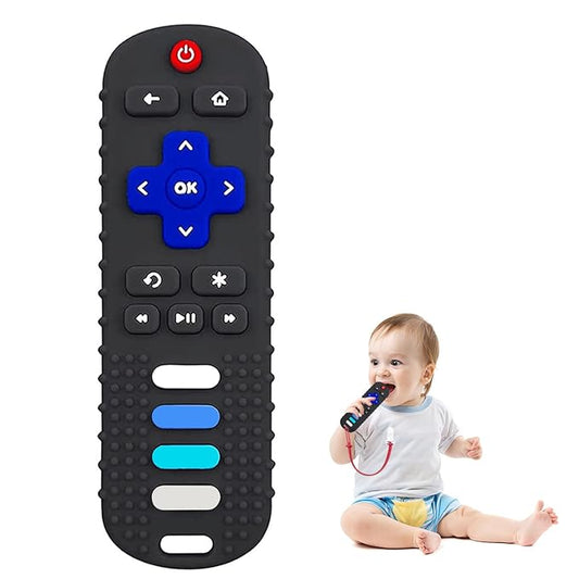 ROBBEAR 1 Pack Baby Teething Toys, Food Grade Silicone Remote Control Teether for Babies 3 6 12 18 Months, TV Remote Shaped Chewing Toys for Boys and Girls, Freezer BPA Free