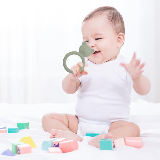 Silicone Baby Teether, Teething Toy Ring for Babies, Easy to Hold Design, BPA Free (Power Rose + Dusty Lilac)