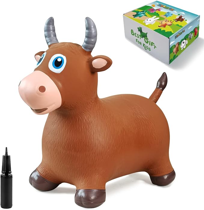 HotMax Bouncy Bull Hopping Horse Toys, Inflatable Bouncing Animal Hopper for Toddlers or Kids, Ride on Jumping Farm Toys for Boy or Girl, Birthday Gift 2 3 4 Year Old (Brown Cow)