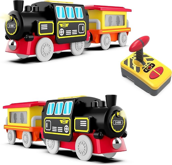 TOPLIVING Battery Operated Locomotive Train for Wooden Track, Remote Control Train with Magnetic Connection, Motorized Trains for Toddlers, Compatible with Thomas, Brio, Chuggington