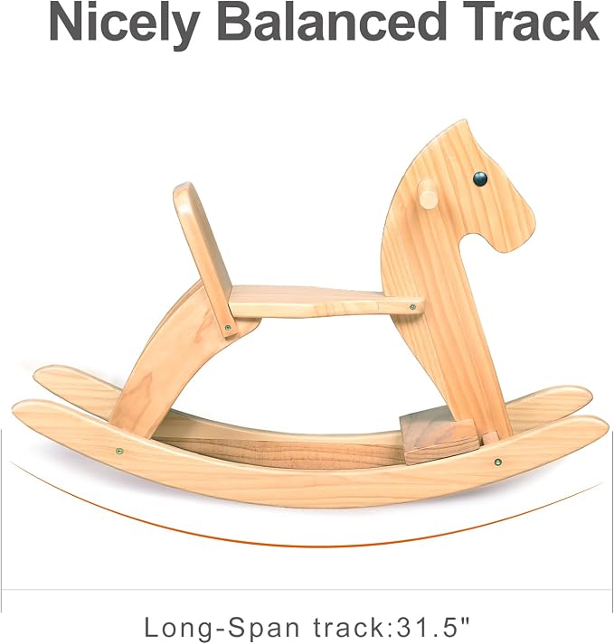 Wooden Rocking Horse Baby Ride On Toy for Toddler Rocking Horse Classic Design with Pedal and Safe backrest for Toddlers (Blue)