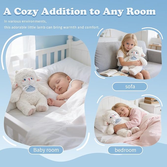 Weighted Stuffed Animals White Lamb 14.6 inches Sheep Plush with Blue Eyes, Soft Baby Gift for Kids Girls Women Birthday.