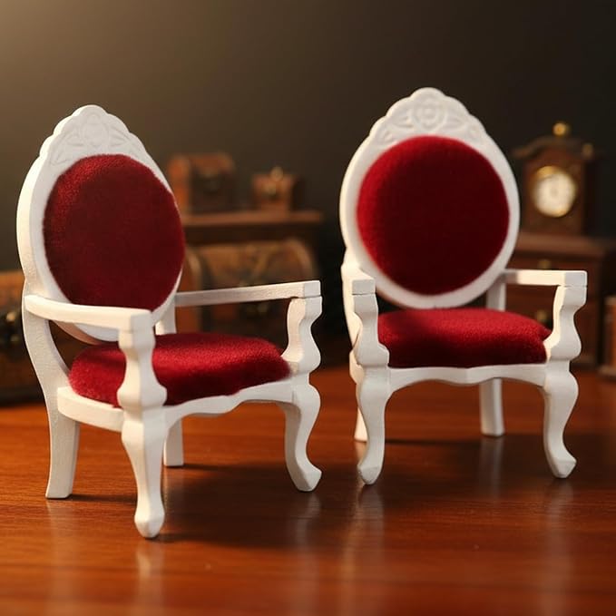 Dollhouse Chair Miniature Furniture Retro Vintage Chair Wooden Accessories 1:12 Chairs Upholstered Victorian Carved Armchair for Christmas Decoration Ornament (C)