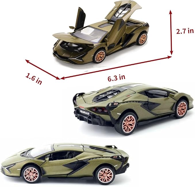 Lambo Toy Car Sian FKP3 Die-Cast Car Model with Lights and Sound Pull Back Toy Car for Boys Age 3 4 5 6 + Year Old (Green)