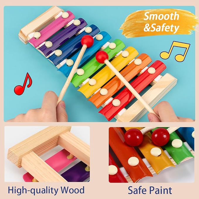Xylophone for Toddlers, Baby Xylophone with 2 Safe Wooden Mallets and 8 Diatonic Keys, Toddler Musical Instruments Toys for Educational & Preschool Learning