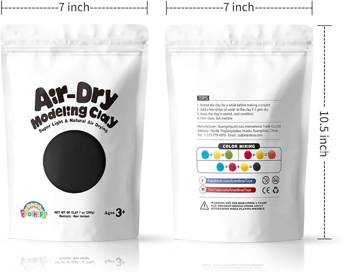 Sago Brothers Modeling Clay for Kids - Black,7 oz Molding Magic Clay for Kids Air Dry, Super Soft Clay for DIY Slime, Ultra Light Air Dry Modeling Clay for Toddlers Children Teens | Molding magic clay for kids air dry, super soft for DIY slime. Ultra l...