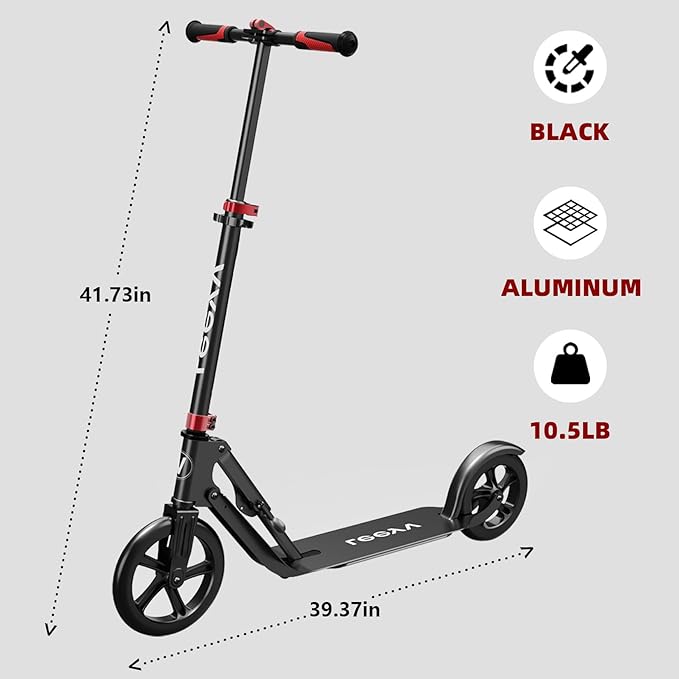 Adult Scooter with Big Wheels | Adjustable Height, Foldable Aluminum Frame | Smooth Ride for Urban Commuting and Outdoor Fun | Suitable for Teens 8-12 | 220 lbs Weight Limit