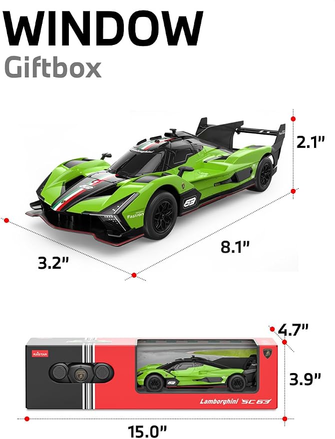 RASTAR 10160 1/24 RC Car Lamborghini SC63 with 2.4G Remote, Green | Officially Licensed, Ideal Gift, 2.4G Remote, Independent Suspension, Racing Car Model for Play & Display