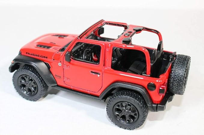 KiNSMART - Jeep Wrangler Rubicon Off Road 4x4 5 inch 1:34 Scale Die Cast Model Replica Toy Car (Red Opentop)