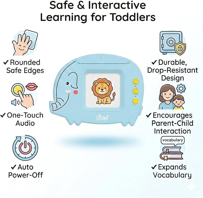 Liphant Talking Flash Cards, Educational Learning Toy for Kids 1-6 Years, 224 Words, Speech Development (Blue)
