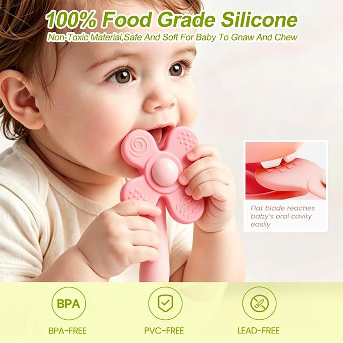 Baby Teething Toys, 2-in-1 Silicone Teether & Montessori Sensory Rattle, BPA-Free Food Grade Teether for Babies 6-18 Months, Easy-Grip Infant Toy for Teething Relief
