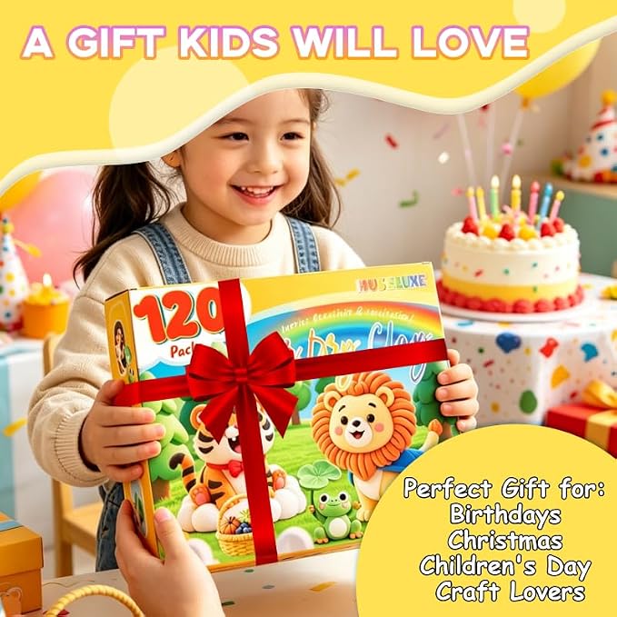 MuseLuxe Air Dry Clay - 120 Pack Modeling Clay Kit with 3 Sculpting Tools,Safe & Non-Toxic,DIY Magic Toys Gifts for Boys,Girls,Kids - 48 Colors