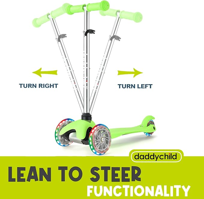3-Wheel Kick Scooter for Kids Ages 3-8 Lean-to-Steer Toddler Scooter with Extra Wide Light Up Wheels, 4 Adjustable Heights, Foldable Scooters for Boys & Girls, Max Weight 110lbs