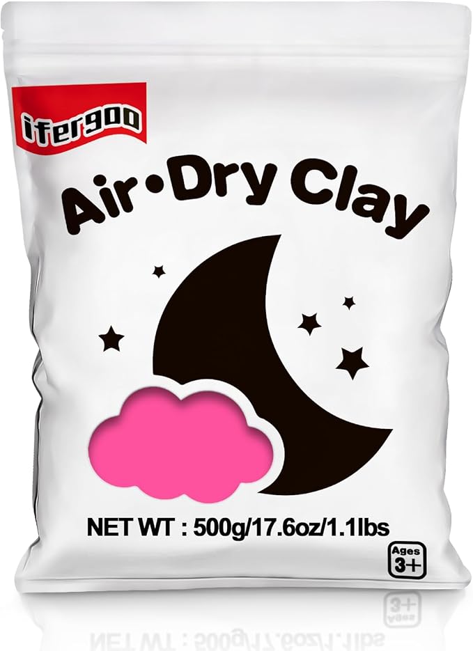 ifergoo Pink Air Dry Clay - Moldable Cosplay, DIY Creative Modeling Clay for School Arts & Craft Project, Fake Bake, Slime Supplies, Super Light Magic Foam Molding Clay, Soft, No-Sticky, 1.1LBS/500G