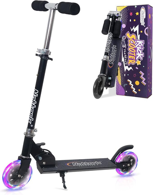 Nattork Scooter for Kids Ages 3-8 – Kick Kids Scooters for Girls & Boys Light up Wheels Portable Lightweight Folding Design with Reducing System and Adjustable Height Handlebars and up to 110 Lbs