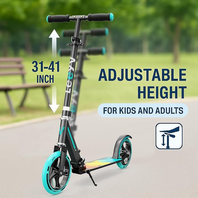 Scooter for Kids 6–12 & Adults, Max Load 240 LBS, Adjustable Height,Lightweight 2-Wheel, Foldable Kids Scooter with Big Wheels